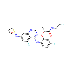 C[C@@H](Oc1cc(F)ccc1Nc1ncnc2cc(N=S3(=O)CCC3)cc(F)c12)C(=O)NCCF ZINC001772641160