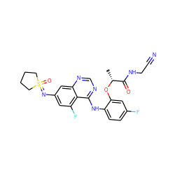 C[C@@H](Oc1cc(F)ccc1Nc1ncnc2cc(N=S3(=O)CCCC3)cc(F)c12)C(=O)NCC#N ZINC001772582686