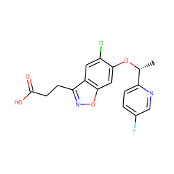 C[C@@H](Oc1cc2onc(CCC(=O)O)c2cc1Cl)c1ccc(F)cn1 ZINC001772583430