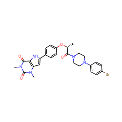 C[C@@H](Oc1ccc(-c2cc3c([nH]2)c(=O)n(C)c(=O)n3C)cc1)C(=O)N1CCN(c2ccc(Br)cc2)CC1 ZINC000029059763