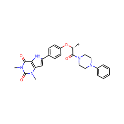 C[C@@H](Oc1ccc(-c2cc3c([nH]2)c(=O)n(C)c(=O)n3C)cc1)C(=O)N1CCN(c2ccccc2)CC1 ZINC000029061518