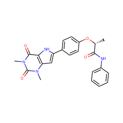 C[C@@H](Oc1ccc(-c2cc3c([nH]2)c(=O)n(C)c(=O)n3C)cc1)C(=O)Nc1ccccc1 ZINC000013678782