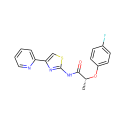 C[C@@H](Oc1ccc(F)cc1)C(=O)Nc1nc(-c2ccccn2)cs1 ZINC000014688928