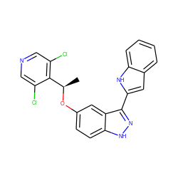 C[C@@H](Oc1ccc2[nH]nc(-c3cc4ccccc4[nH]3)c2c1)c1c(Cl)cncc1Cl ZINC000653829570