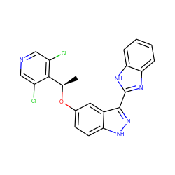 C[C@@H](Oc1ccc2[nH]nc(-c3nc4ccccc4[nH]3)c2c1)c1c(Cl)cncc1Cl ZINC000653827650