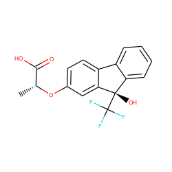 C[C@@H](Oc1ccc2c(c1)[C@@](O)(C(F)(F)F)c1ccccc1-2)C(=O)O ZINC000169708943