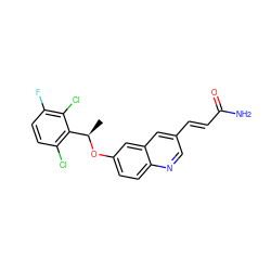 C[C@@H](Oc1ccc2ncc(/C=C/C(N)=O)cc2c1)c1c(Cl)ccc(F)c1Cl ZINC000045364172