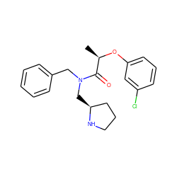 C[C@@H](Oc1cccc(Cl)c1)C(=O)N(Cc1ccccc1)C[C@H]1CCCN1 ZINC000040952280