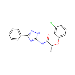 C[C@@H](Oc1cccc(Cl)c1)C(=O)Nc1nc(-c2ccccc2)n[nH]1 ZINC000025156160