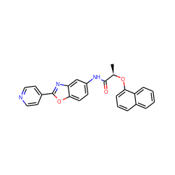 C[C@@H](Oc1cccc2ccccc12)C(=O)Nc1ccc2oc(-c3ccncc3)nc2c1 ZINC000095601884