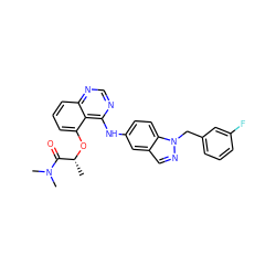 C[C@@H](Oc1cccc2ncnc(Nc3ccc4c(cnn4Cc4cccc(F)c4)c3)c12)C(=O)N(C)C ZINC000029041319