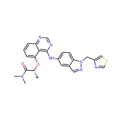 C[C@@H](Oc1cccc2ncnc(Nc3ccc4c(cnn4Cc4cscn4)c3)c12)C(=O)N(C)C ZINC000029041326