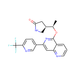 C[C@@H](Oc1nc(-c2ccc(C(F)(F)F)nc2)cc2ncccc12)[C@H]1CNC(=O)C1 ZINC000141839235