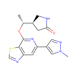 C[C@@H](Oc1nc(-c2cnn(C)c2)cc2ncsc12)[C@H]1CNC(=O)C1 ZINC000473134010