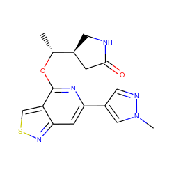 C[C@@H](Oc1nc(-c2cnn(C)c2)cc2nscc12)[C@H]1CNC(=O)C1 ZINC000473136895