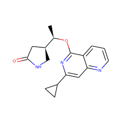 C[C@@H](Oc1nc(C2CC2)cc2ncccc12)[C@H]1CNC(=O)C1 ZINC000141966283