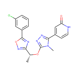 C[C@@H](Oc1nnc(-c2cc[nH]c(=O)c2)n1C)c1noc(-c2cccc(Cl)c2)n1 ZINC000143032621