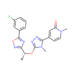 C[C@@H](Oc1nnc(-c2ccn(C)c(=O)c2)n1C)c1noc(-c2cccc(Cl)c2)n1 ZINC000143032418