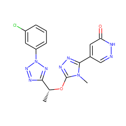 C[C@@H](Oc1nnc(-c2cn[nH]c(=O)c2)n1C)c1nnn(-c2cccc(Cl)c2)n1 ZINC000043194668