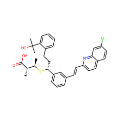 C[C@@H](S[C@H](CCc1ccccc1C(C)(C)O)c1cccc(/C=C/c2ccc3ccc(Cl)cc3n2)c1)[C@H](C)C(=O)O ZINC000026723618