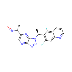 C[C@@H](c1c(F)cc2ncccc2c1F)n1nnc2ncc([C@@H](C)N=O)nc21 ZINC000169694294