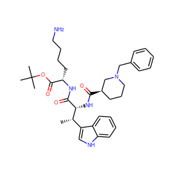 C[C@@H](c1c[nH]c2ccccc12)[C@@H](NC(=O)[C@@H]1CCCN(Cc2ccccc2)C1)C(=O)N[C@@H](CCCCN)C(=O)OC(C)(C)C ZINC000027415277