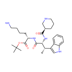 C[C@@H](c1c[nH]c2ccccc12)[C@@H](NC(=O)[C@@H]1CCCNC1)C(=O)N[C@@H](CCCCN)C(=O)OC(C)(C)C ZINC000027414358