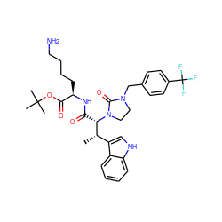 C[C@@H](c1c[nH]c2ccccc12)[C@H](C(=O)N[C@H](CCCCN)C(=O)OC(C)(C)C)N1CCN(Cc2ccc(C(F)(F)F)cc2)C1=O ZINC000027555796