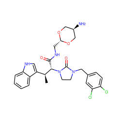 C[C@@H](c1c[nH]c2ccccc12)[C@H](C(=O)NC[C@H]1OC[C@H](N)CO1)N1CCN(Cc2ccc(Cl)c(Cl)c2)C1=O ZINC000253639535