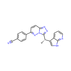 C[C@@H](c1c[nH]c2ncccc12)c1nnc2ccc(-c3ccc(C#N)cc3)nn12 ZINC000043176961