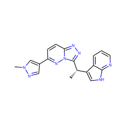 C[C@@H](c1c[nH]c2ncccc12)c1nnc2ccc(-c3cnn(C)c3)nn12 ZINC000043176959