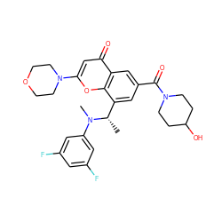 C[C@@H](c1cc(C(=O)N2CCC(O)CC2)cc2c(=O)cc(N3CCOCC3)oc12)N(C)c1cc(F)cc(F)c1 ZINC000116734621