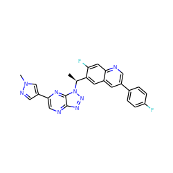 C[C@@H](c1cc2cc(-c3ccc(F)cc3)cnc2cc1F)n1nnc2ncc(-c3cnn(C)c3)nc21 ZINC001772570541