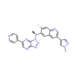 C[C@@H](c1cc2cc(-c3cnn(C)c3)cnc2cc1F)n1nnc2ncc(-c3ccncc3)nc21 ZINC001772652857