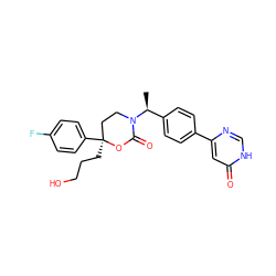 C[C@@H](c1ccc(-c2cc(=O)[nH]cn2)cc1)N1CC[C@](CCCO)(c2ccc(F)cc2)OC1=O ZINC000096178413