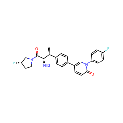 C[C@@H](c1ccc(-c2ccc(=O)n(-c3ccc(F)cc3)c2)cc1)[C@H](N)C(=O)N1CC[C@H](F)C1 ZINC000014947701