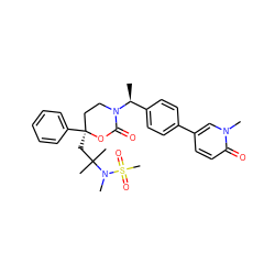 C[C@@H](c1ccc(-c2ccc(=O)n(C)c2)cc1)N1CC[C@](CC(C)(C)N(C)S(C)(=O)=O)(c2ccccc2)OC1=O ZINC000096178505