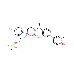 C[C@@H](c1ccc(-c2ccc(=O)n(C)c2)cc1)N1CC[C@](CCCNS(C)(=O)=O)(c2ccc(F)cc2)OC1=O ZINC000096178510