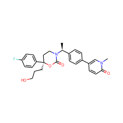 C[C@@H](c1ccc(-c2ccc(=O)n(C)c2)cc1)N1CC[C@](CCCO)(c2ccc(F)cc2)OC1=O ZINC000096178578