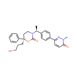 C[C@@H](c1ccc(-c2ccc(=O)n(C)n2)cc1)N1CC[C@](CCCO)(c2ccccc2)OC1=O ZINC000096178414