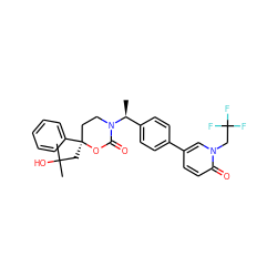 C[C@@H](c1ccc(-c2ccc(=O)n(CC(F)(F)F)c2)cc1)N1CC[C@](CC(C)(C)O)(c2ccccc2)OC1=O ZINC000096178534