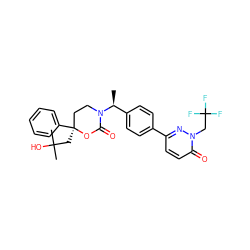 C[C@@H](c1ccc(-c2ccc(=O)n(CC(F)(F)F)n2)cc1)N1CC[C@](CC(C)(C)O)(c2ccccc2)OC1=O ZINC000068151234