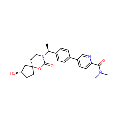 C[C@@H](c1ccc(-c2ccc(C(=O)N(C)C)nc2)cc1)N1CC[C@@]2(CC[C@H](O)C2)OC1=O ZINC000142701722