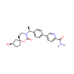 C[C@@H](c1ccc(-c2ccc(C(=O)N(C)C)nc2)cc1)N1CC[C@]2(CC[C@@H](O)C2)OC1=O ZINC000169703340