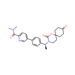 C[C@@H](c1ccc(-c2ccc(C(=O)N(C)C)nc2)cc1)N1CCC2(CCC(=O)CC2)OC1=O ZINC000146247451