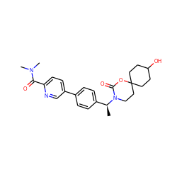 C[C@@H](c1ccc(-c2ccc(C(=O)N(C)C)nc2)cc1)N1CCC2(CCC(O)CC2)OC1=O ZINC000142701953