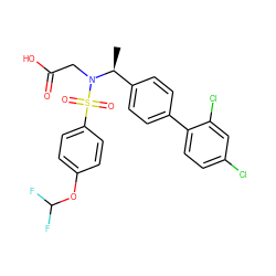 C[C@@H](c1ccc(-c2ccc(Cl)cc2Cl)cc1)N(CC(=O)O)S(=O)(=O)c1ccc(OC(F)F)cc1 ZINC000653791389