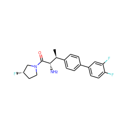 C[C@@H](c1ccc(-c2ccc(F)c(F)c2)cc1)[C@H](N)C(=O)N1CC[C@H](F)C1 ZINC000014948237