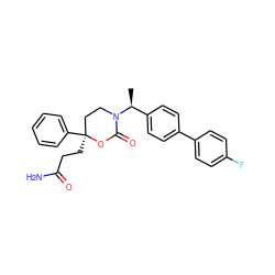 C[C@@H](c1ccc(-c2ccc(F)cc2)cc1)N1CC[C@](CCC(N)=O)(c2ccccc2)OC1=O ZINC000096178405