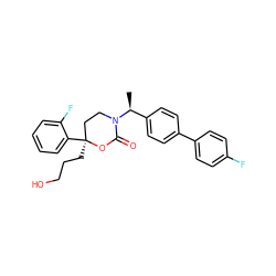 C[C@@H](c1ccc(-c2ccc(F)cc2)cc1)N1CC[C@](CCCO)(c2ccccc2F)OC1=O ZINC000072114938